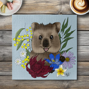 Quebra-cabeça Quokka Feliz Austrália Floral Azul