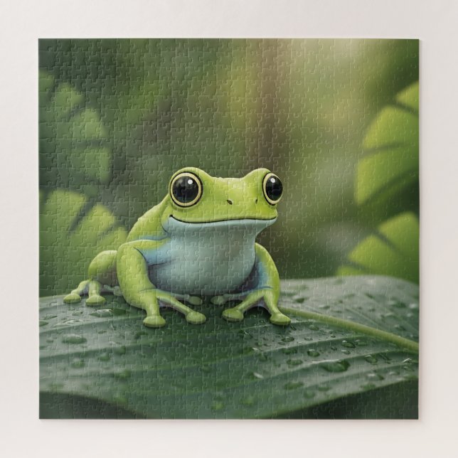 Quebra-cabeça Rã Verde Fofa na Folha (Vertical)