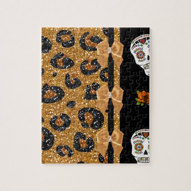 Quebra-cabeça RAB Rockabilly Dourado Estampa de Leopardo Açúcare (Vertical)