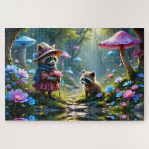Quebra-cabeça Raccoon Adorável todo vestido com Rosa