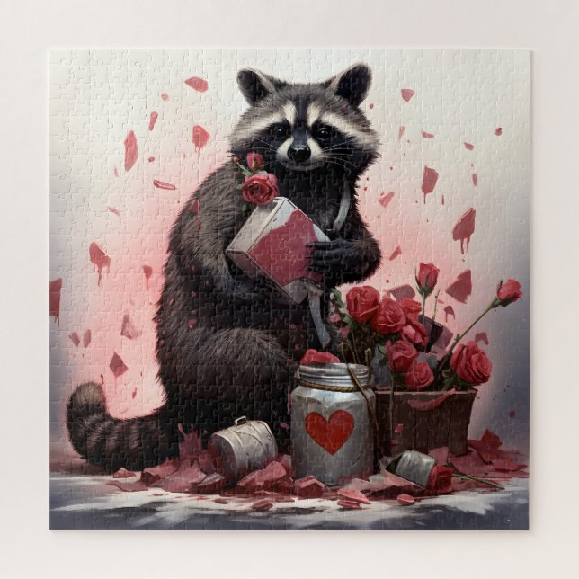 Quebra-cabeça Raccoon com lixo de Dia de os namorados (Vertical)