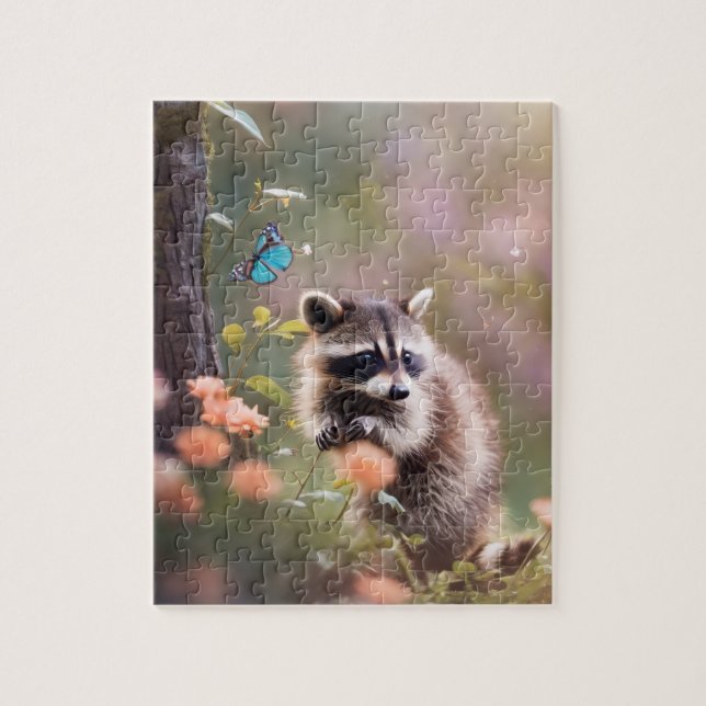 Quebra-cabeça Raccoon e borboleta (Vertical)