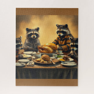 Quebra-cabeça Raccoon Family Thanksgiving