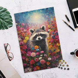 Quebra-cabeça Raccoon in Wildflower Field Jigsaw Puzzle
