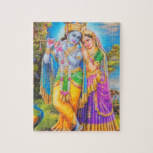 Quebra-cabeça Radha Krishna com Flauta Hare Krishna (Vertical)