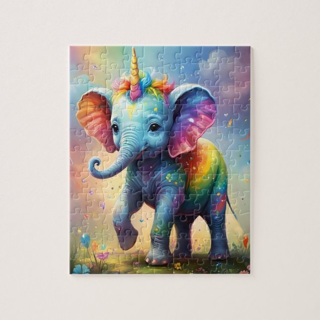 Quebra-cabeça Radiante Maravilha: O Bebê Arco-Íris Elefante Unic (Vertical)