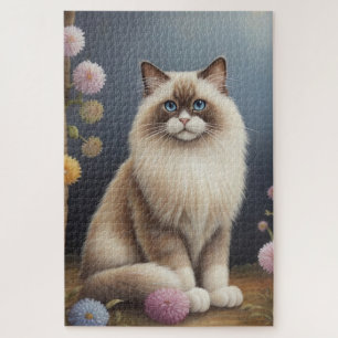 Quebra-cabeça Ragdoll Cat no Jardim Fluffy Pet Ilustração