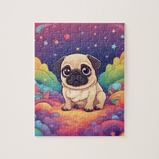 Quebra-cabeça Rainbow Cute Pug (Vertical)