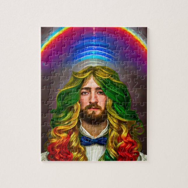 Quebra-cabeça Rainbow Hair Man Of Love Fantasy Surreal LGBTQ Art (Vertical)