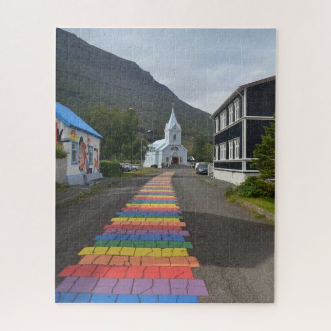 Quebra-cabeça Rainbow Street em Seydisfjordur, Islândia (Vertical)