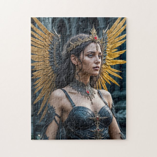 Quebra-cabeça Rainha Anjo Negro de Asa Dourada (Vertical)