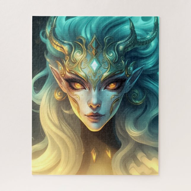 Quebra-cabeça Rainha Mística Elfa de Gelo com Olhos Brilhantes (Vertical)