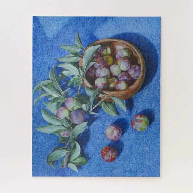 Quebra-cabeça Ramificações do Flor de ameixa em pintura de fundo (Vertical)