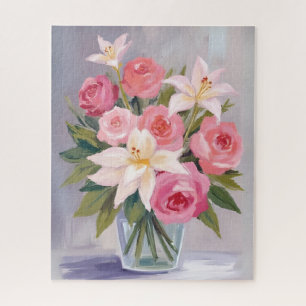 Quebra-cabeça Ramo De Aquarela Floral Rosa Suave Elegante