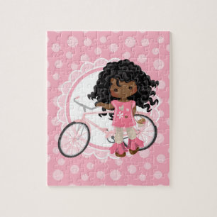 Quebra-cabeça Rapariga Bicicleta Afro-Americana - Branca Rosa