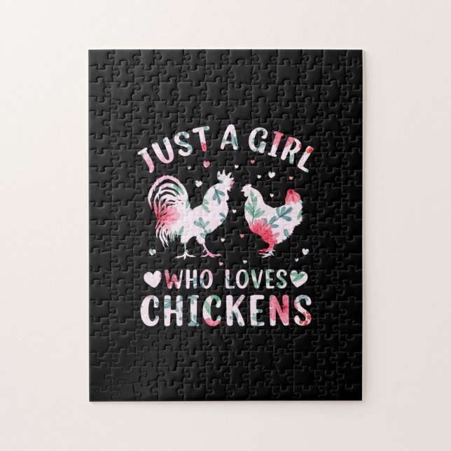 Quebra-cabeça Rapariga De Arte De Frango Que Ama Galinha (Vertical)
