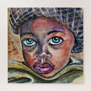 Quebra-cabeça Rapariga De Olhos Azuis Com Chapéu - Aquarela - Ar