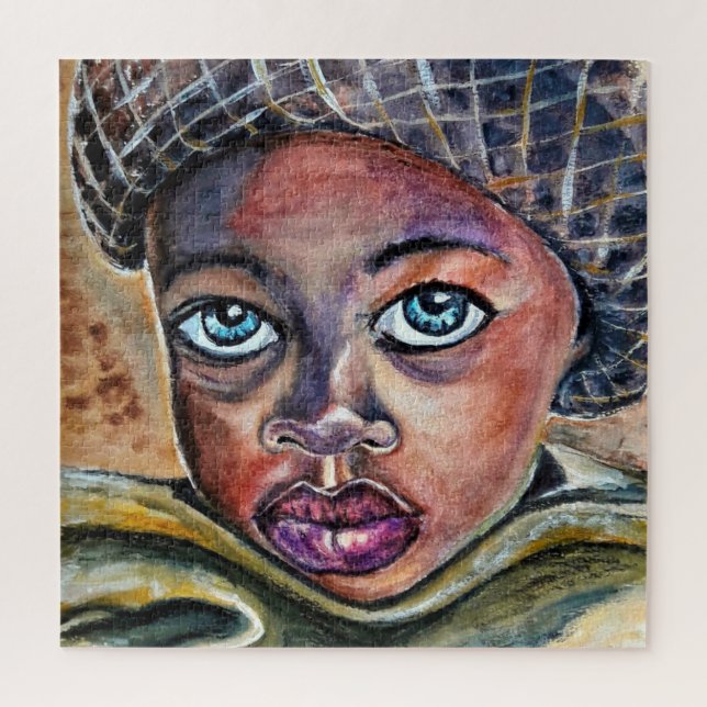 Quebra-cabeça Rapariga De Olhos Azuis Com Chapéu - Aquarela - Ar (Vertical)