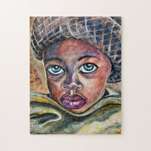 Quebra-cabeça Rapariga De Olhos Azuis Com Chapéu - Arte De Aquar