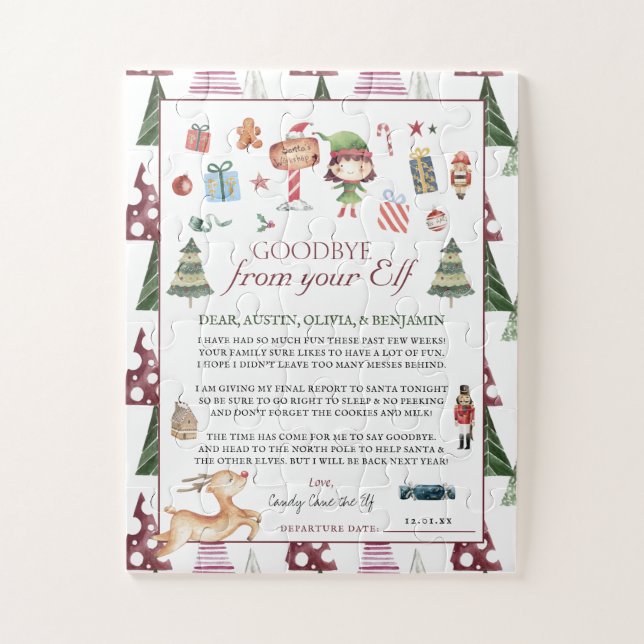 Quebra-cabeça Rapariga Elf | Kids Christmas Elf Goodbye Letter (Vertical)