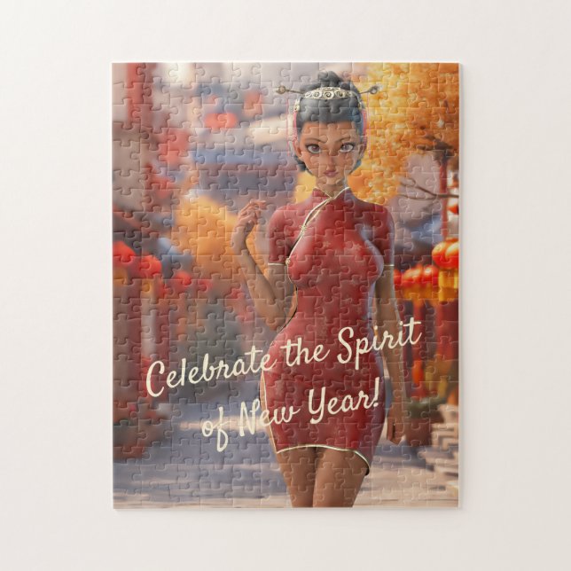 Quebra-cabeça Rapariga Exótica Celebrando Ano Novo Chinês (Vertical)