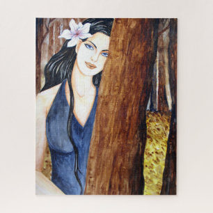 Quebra-cabeça Rapariga na Pintura da Figura Acrílica da Floresta
