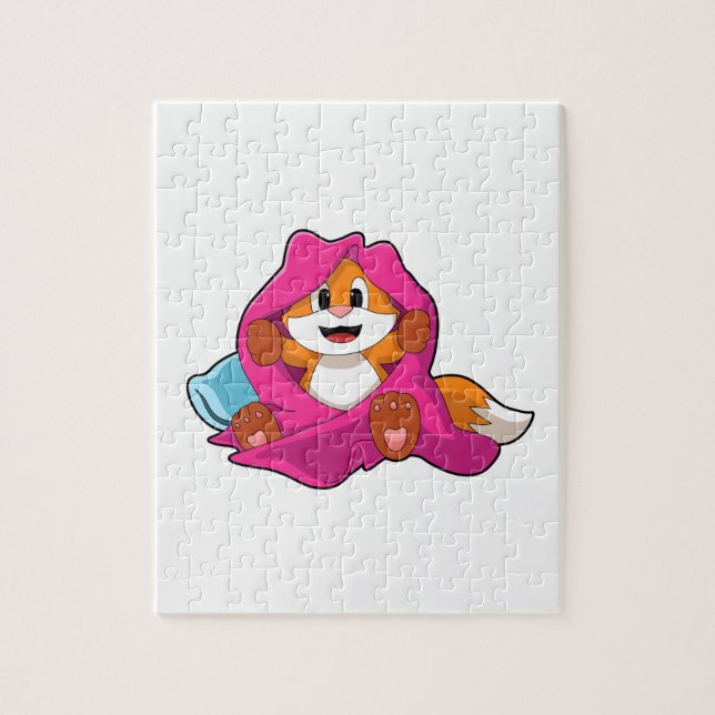 Quebra-cabeça Raposa com Travesseiro e cobertor (Vertical)