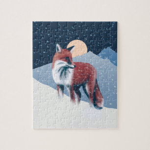 Quebra-cabeça Raposa-De-Corte Na Ilustração Da Neve De Inverno