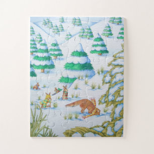 Quebra-cabeça raposa e coelhos bonitinhos brincando de cena de n