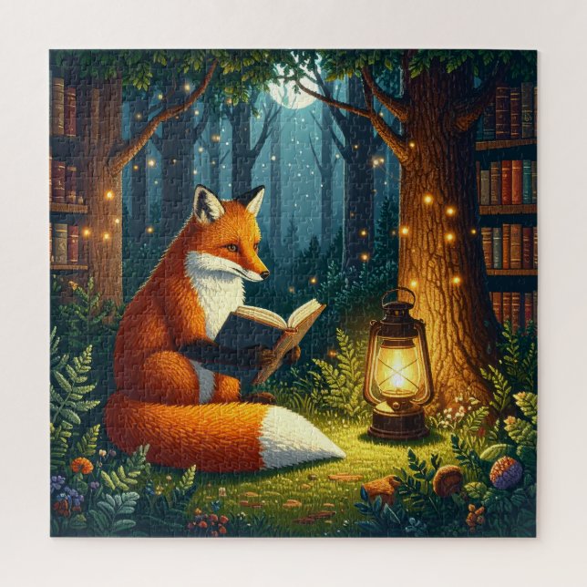 Quebra-cabeça Raposa em uma Biblioteca Florestal Mágica (Vertical)