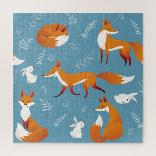 Quebra-cabeça Raposas de inverno, coelhos, padrão de colheita.