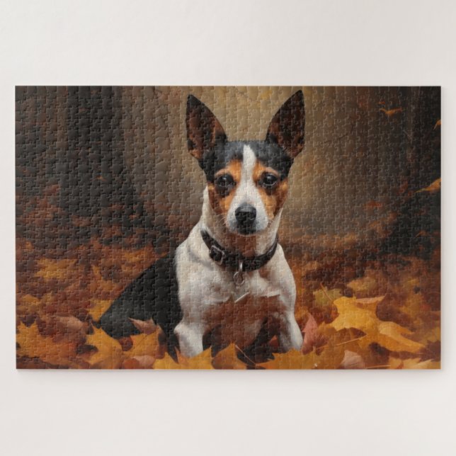 Quebra-cabeça Rat Terrier nas Folhas de Outono Caem Inspiração (Horizontal)