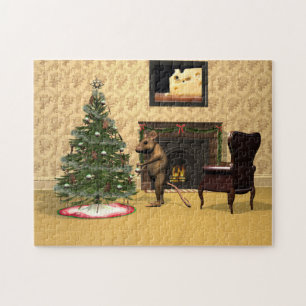 Quebra-cabeça Rato Bonito Decorando Árvore de Natal