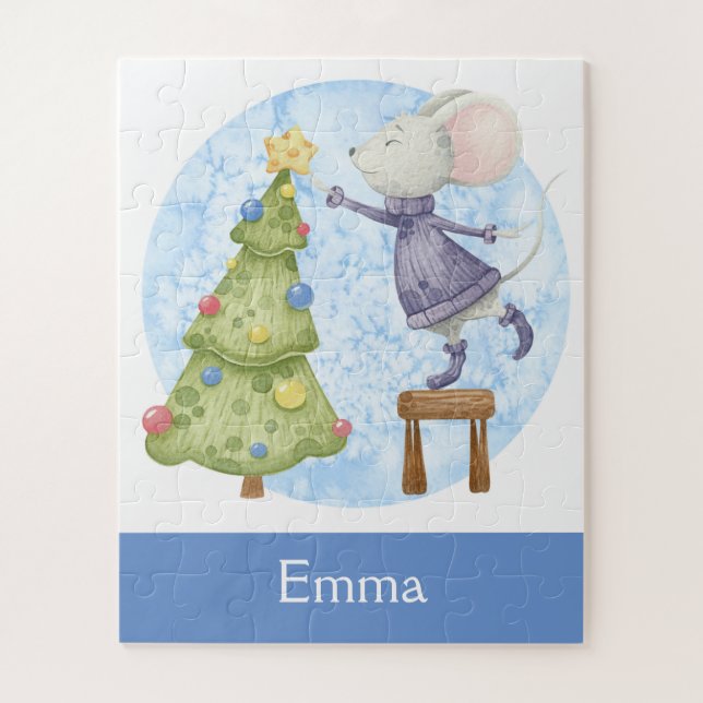 Quebra-cabeça Rato de Chrismas Bonito Decorando Crianças de Nome (Vertical)
