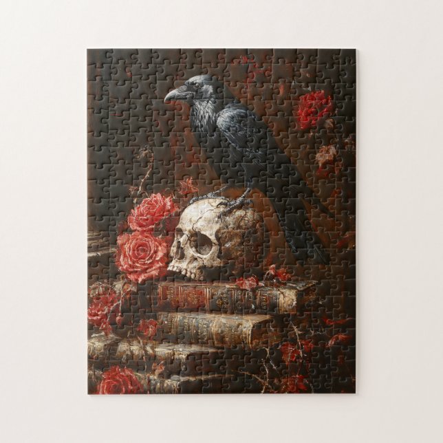 Quebra-cabeça Raven e vida estática gótica do crânio (Vertical)