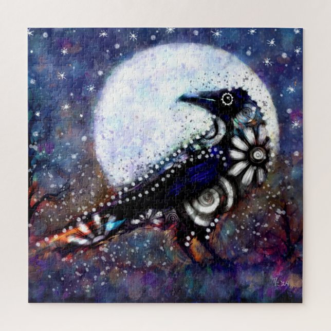 Quebra-cabeça Raven Moon Floral Preto Branco Branco (Vertical)