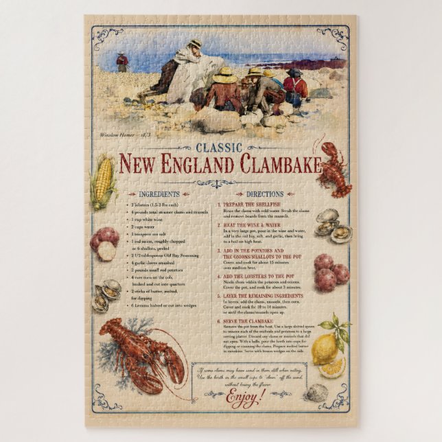Quebra-cabeça Receita Tradicional de Clambake da Nova Inglaterra (Vertical)