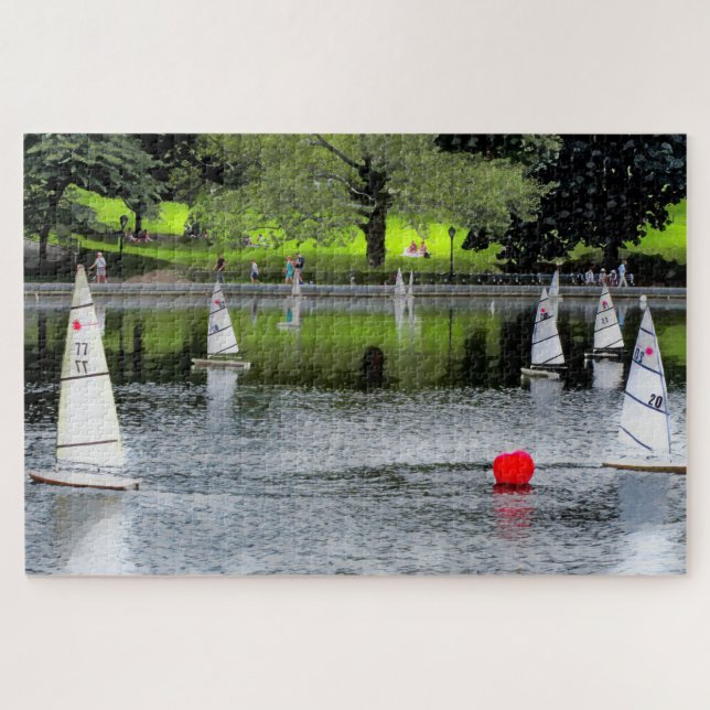 Quebra-cabeça RED BALL ON THE BOAT POND Jigsaw Puzzle (Horizontal)