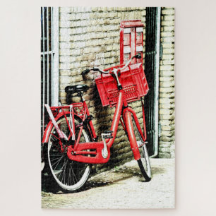 Quebra-cabeça Red Bicycle & Amsterdam, Países Baixos/vintage