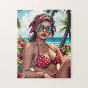 Quebra-cabeça Red Bikini, óculos de sol e mulher Bandana