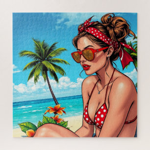Quebra-cabeça Red Bikini, óculos de sol e mulher Bandana