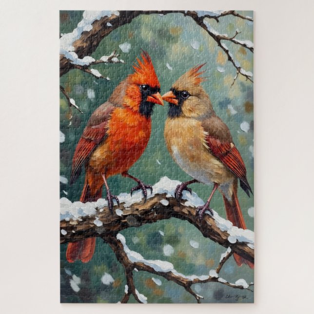 Quebra-cabeça Red Cardinal Bird Couple Valentine's Gift (Vertical)