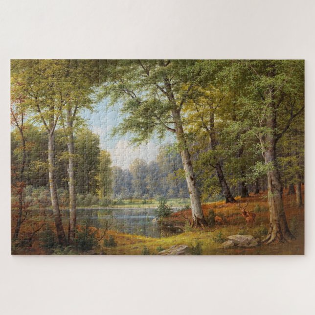 Quebra-cabeça Red Deer by the Forest Pond (Horizontal)