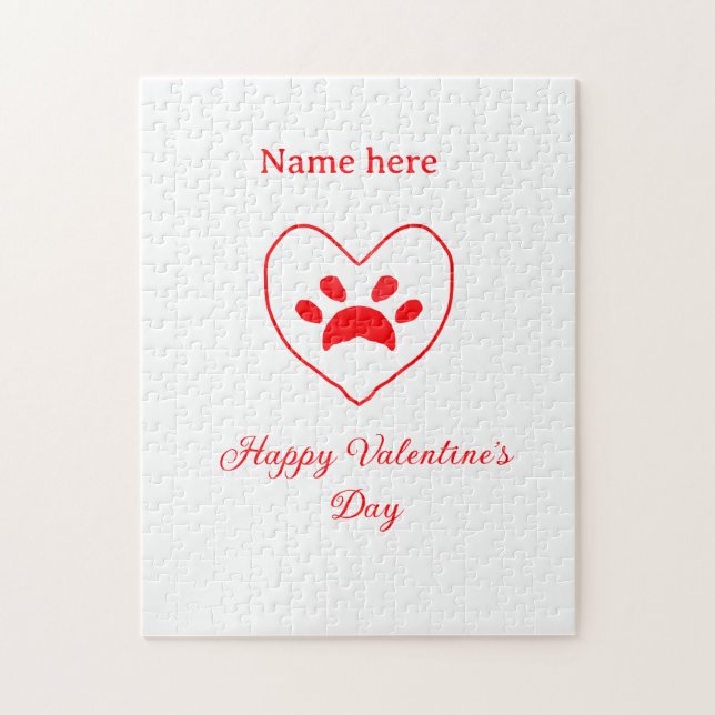Quebra-cabeça Red heart dog cat paw happy Valentine's day name  (Vertical)
