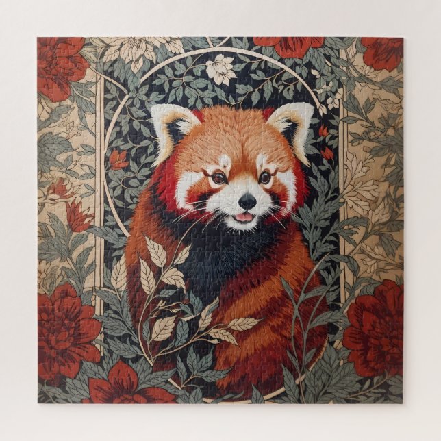 Quebra-cabeça Red Panda Elegante William Morris Inspirou Floral (Vertical)
