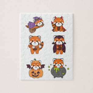 Quebra-cabeça Red Panda Halloween Devil Pumpkin Vampire Costume 