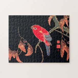 Quebra-cabeça Red Parrot Vintage Bird Japonês Impressão