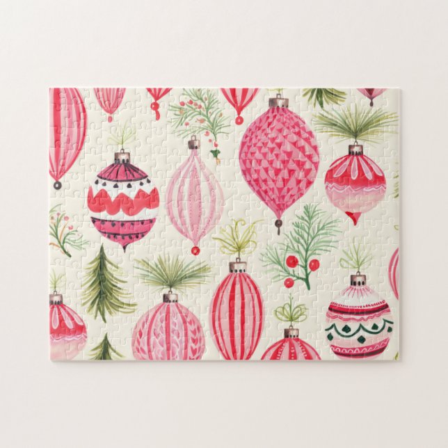 Quebra-cabeça Red Pink Retro Ornaments Christmas (Horizontal)
