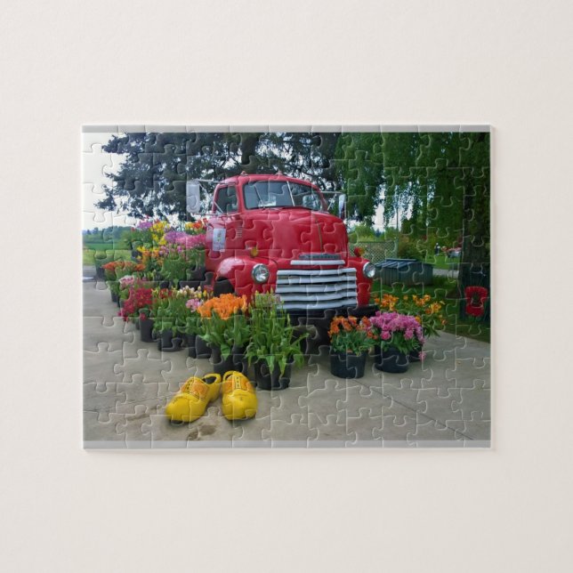 Quebra-cabeça Red Truck com Tulips, Oregon (Horizontal)