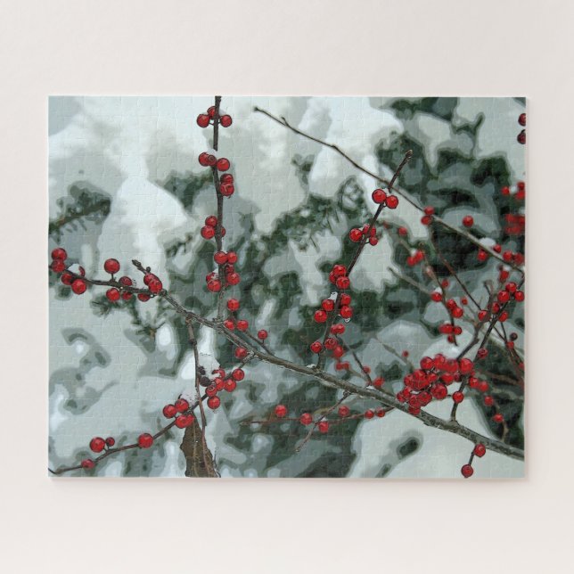 Quebra-cabeça Red Winter Berries Christmas Holidy Jigsee Quebra- (Horizontal)